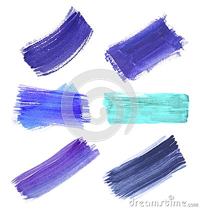 Different paint strokes drawn with brush on white background, top view Stock Photo