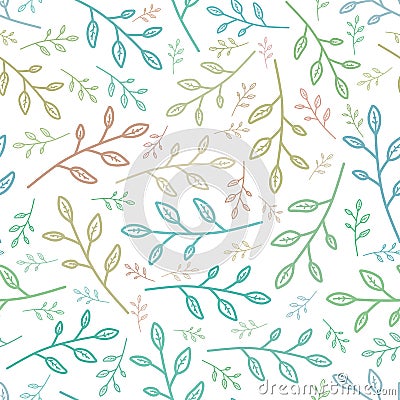 Different pale retro colors simple drawing branches seamless pattern Stock Photo