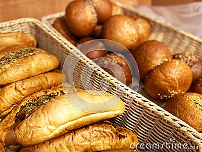 Different pastries on a shop sail. Mobile photo. Stock Photo