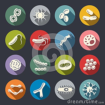 Microbes types flat vector icon set Vector Illustration