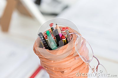 Different pens - top view Stock Photo