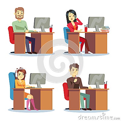 Different people characters women and men working in the office vector set Vector Illustration