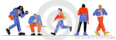 Different people walk, take photo, stand with back Vector Illustration