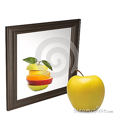 Green apple mirror Stock Photo