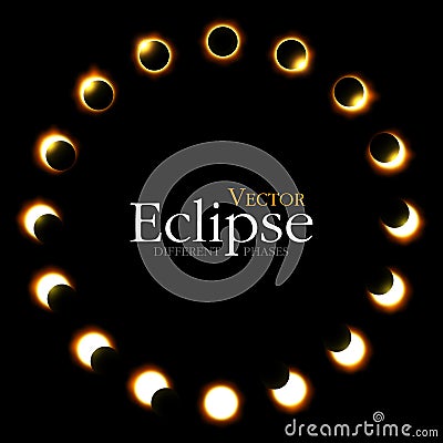 Different phases of solar and lunar eclipse . Vector . Vector Illustration