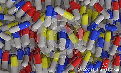 Different pills of background, 3d render Stock Photo