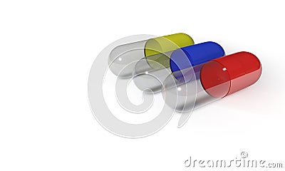 Different pills on the white, 3d render Stock Photo