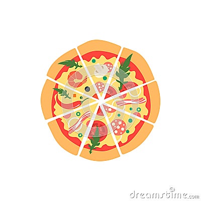 Different pizza slices. Top view Vector Illustration