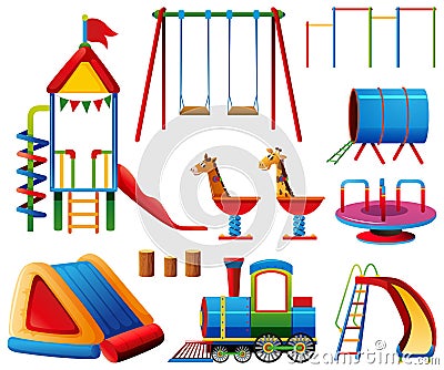 Different play stations in playground Vector Illustration