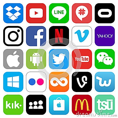 Different popular social media and other icons Vector Illustration