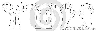 Different pose of Zombie hands Stroke illustration Vector Illustration