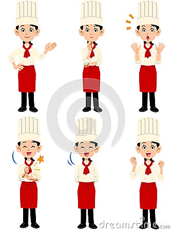 6 different poses and gestures for female cooks Vector Illustration