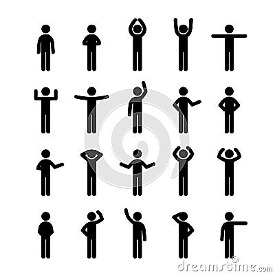 Different poses stick figure people pictogram icon set. Human symbol sign. Vector Illustration