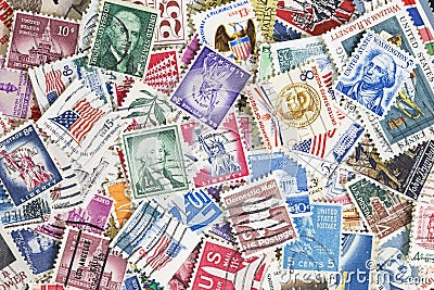 Different postage stamps from United States Editorial Stock Photo