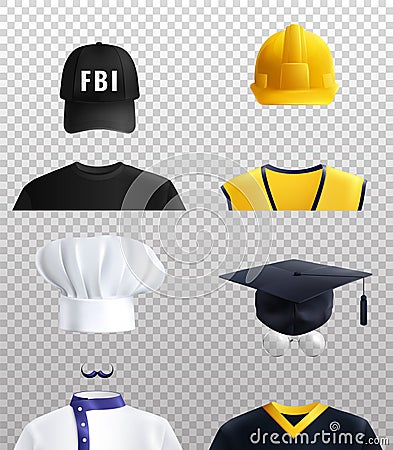 Different Professions Hats Set Vector Illustration