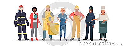 Different professions in a single image with white background Vector Illustration