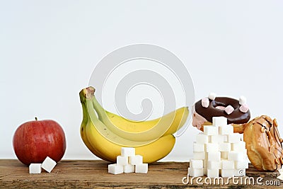 Different level of sugar in food, eating habits concept Stock Photo