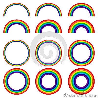 Different rainbow shapes. Set of 12 element. Vector Illustration