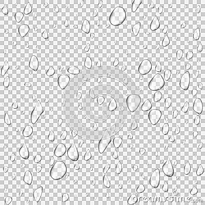 Different realistic transparent water drops. Glass bubble drop condensation surface on isolated background. Vector clean Vector Illustration