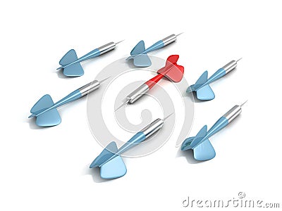 Different red dart arrow out from others blue set Cartoon Illustration