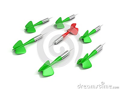 Different red dart arrow out from others green set Cartoon Illustration