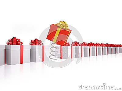 Different red gift box on spring Stock Photo