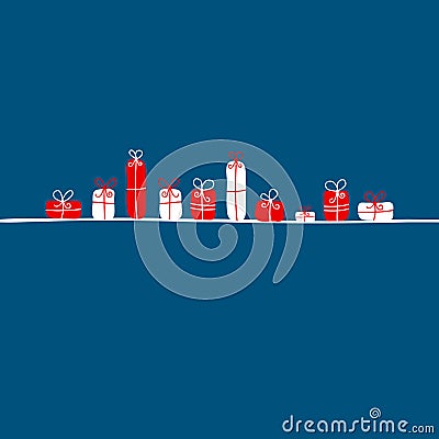 Red And White Gifts On A String Dark Blue Background Vector Illustration