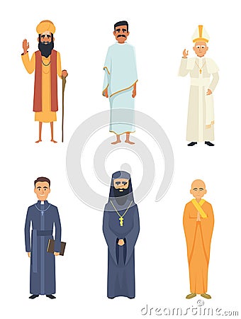 Different religion leaders. Cartoon characters isolate on white Vector Illustration