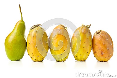 Different ripe pears on white background Stock Photo