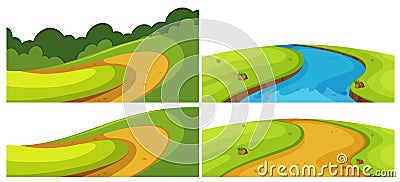 Different roads and river in the field Vector Illustration