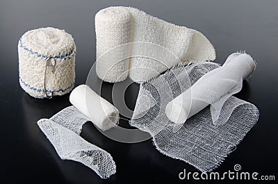 Different rolls of medical bandages Stock Photo