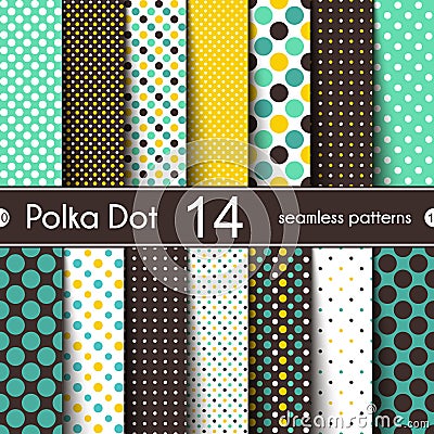 14 Different Round Shape Vector Seamless Patterns. Vector Illustration