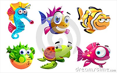 Different sea creatures Vector Illustration