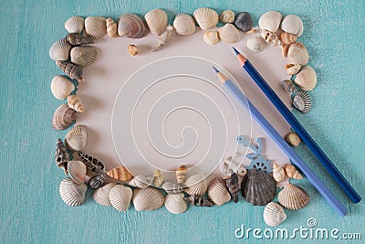 Different seashells, a marine frame Stock Photo