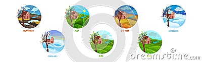 Different Season Months with Nature Landscape Vector Set Vector Illustration