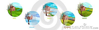 Different Season Months with Nature Landscape Vector Set Vector Illustration