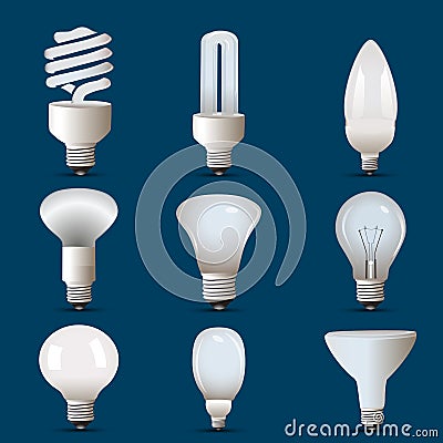 Different shapes of cfl and bulb Vector Illustration