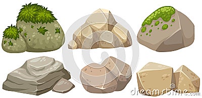 Different shapes of stone with moss Cartoon Illustration