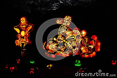 Carved Halloween Pumpkins Skeleton Motorcycle Gang Editorial Stock Photo