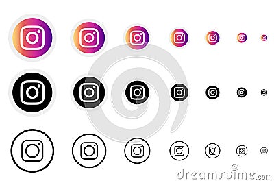 Different size of Instagram logo with vector file rounded Black & White Vector Illustration