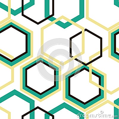 Different size turquoise, yellow and black rhombuses on white background. Vector Illustration
