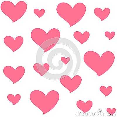 Different sizes pink hearts. Isolated seamless pattern on white background. Symbol of love and romance. Vector Illustration