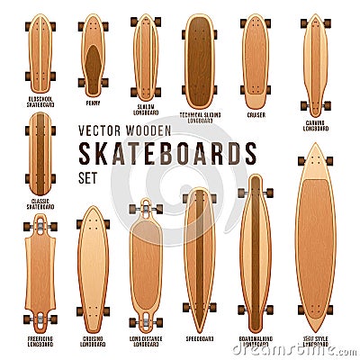 Different skateboard types vector templates set Vector Illustration