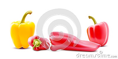 Different sorts of hot peppers in all colors, shapes and sizes. Chilly peper icons. Vector Illustrations. Vector Illustration