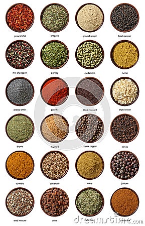 Different spices isolated on white background. Stock Photo