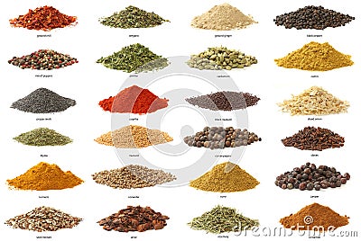 Different spices isolated on white background. Stock Photo