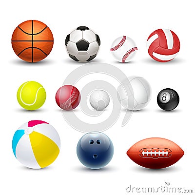 Different sport balls, vector 3d realistic set Vector Illustration