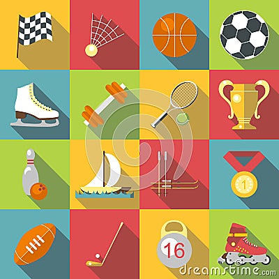 Different sport icons set, flat style Vector Illustration