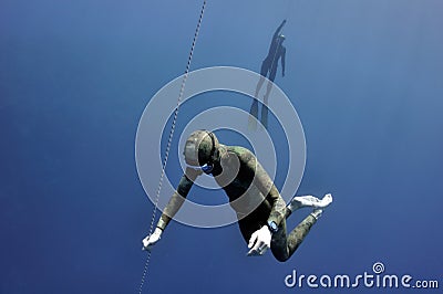 Different stages of freediving training Stock Photo