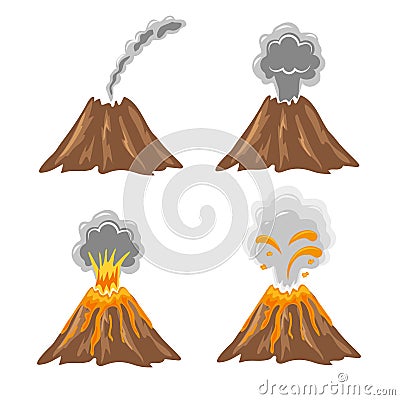 Different stages of volcano. Vector set Vector Illustration